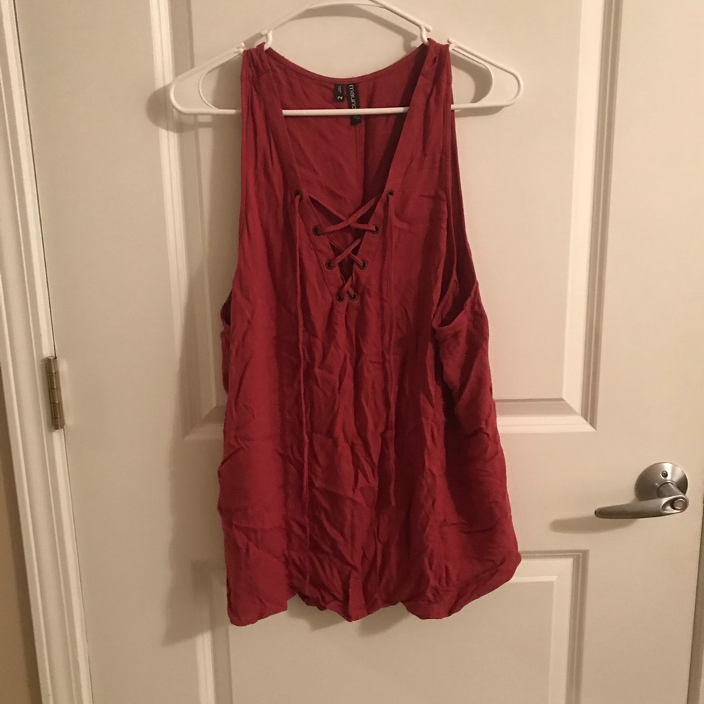 Wine red lace up top
